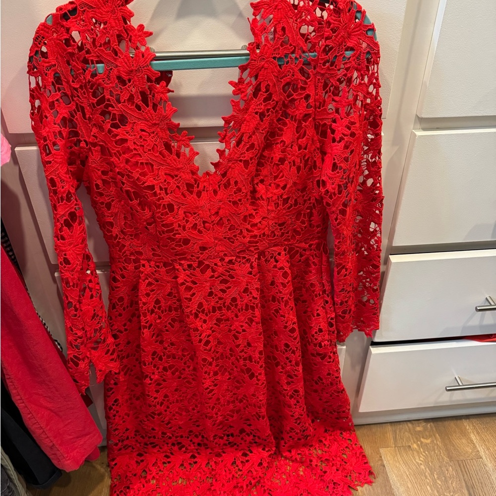 Astr Vibrant Red Lace Dress